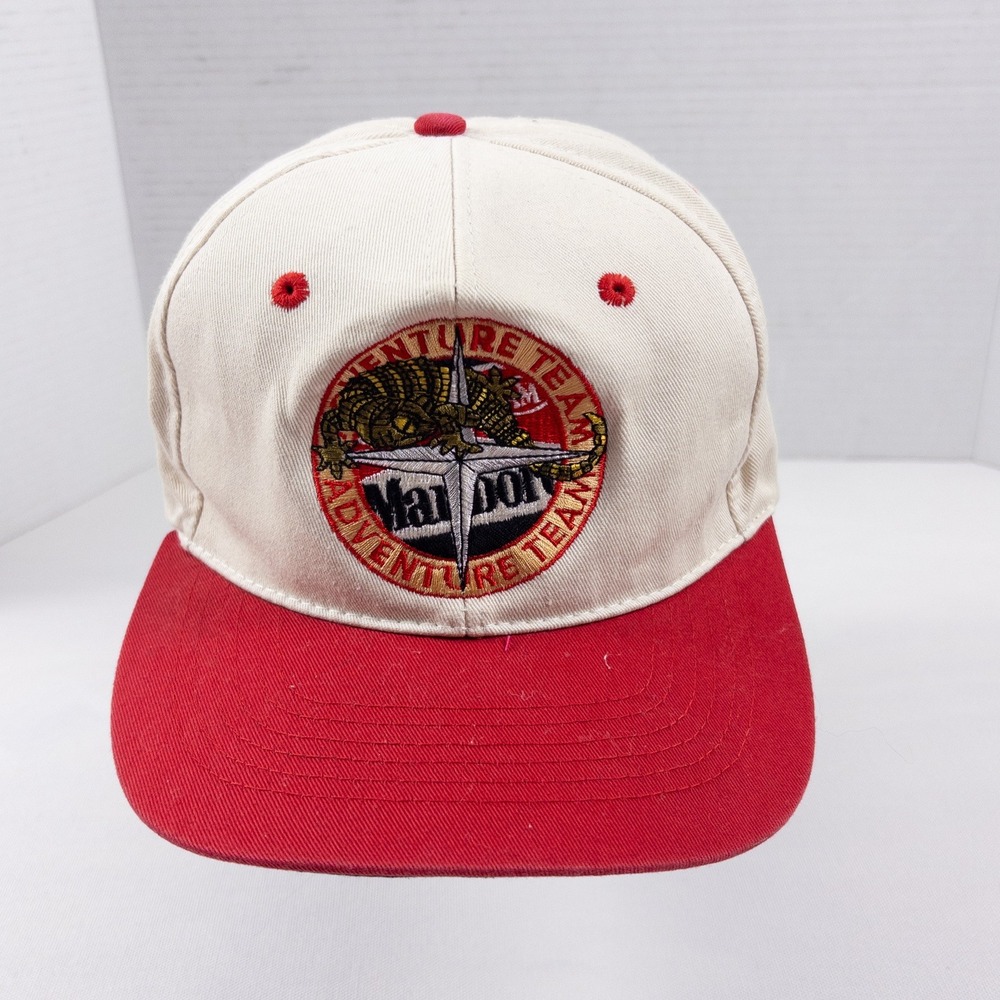 Vintagfe 90s Marlboro Adventure Team Hat Red Cream Lizard Compass Snap Back Cap